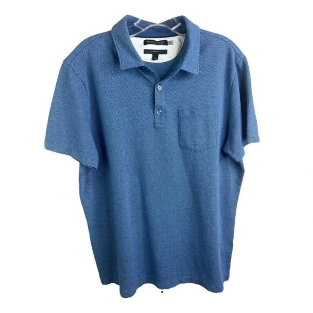 Banana‎ Republic BR+ Mens L Performance Pique Polo Golf Shirt Blue Cotton Fit
